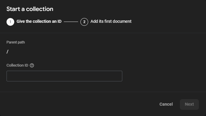 Start Firestore Collection Popup