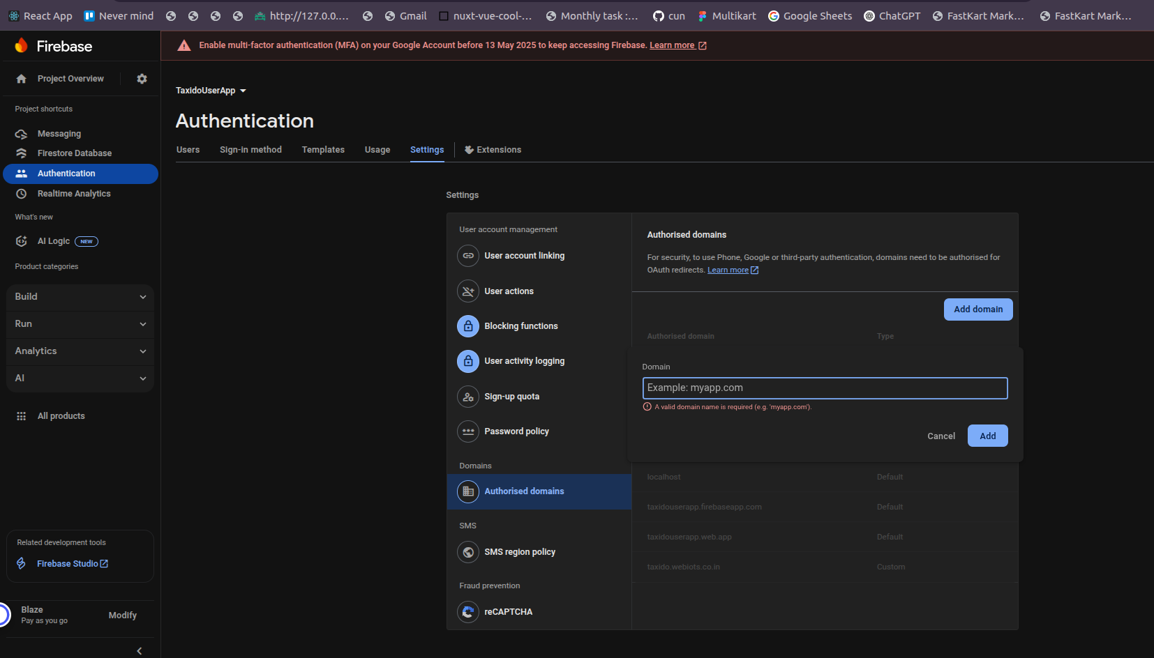 Firebase Authentication Tab