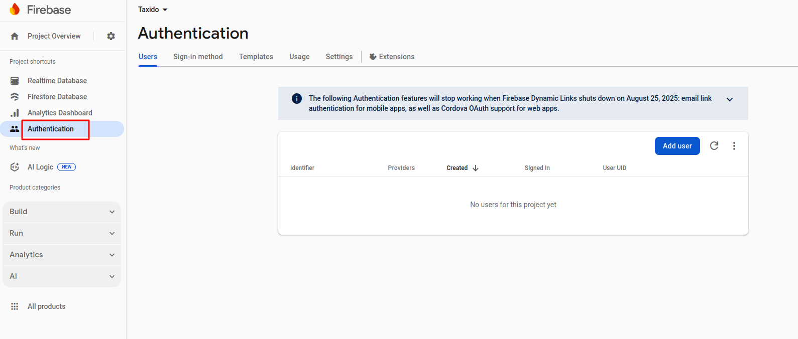 Firebase Authentication Tab
