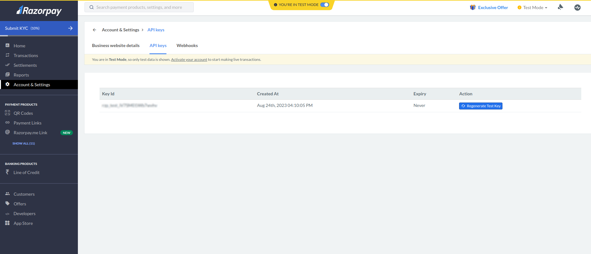 Razorpay Account Creation
